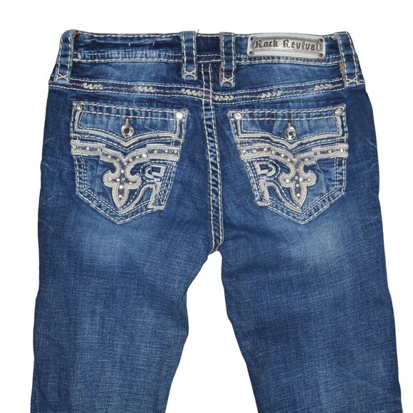 Rock Revival Jeans Women’s 28/8 Ferry Easy Boot Bling Butt Western Blue Jeans - Picture 6 of 12
